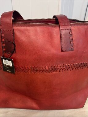 New-Frye Red Woven-Trim Leather Tote and wallet